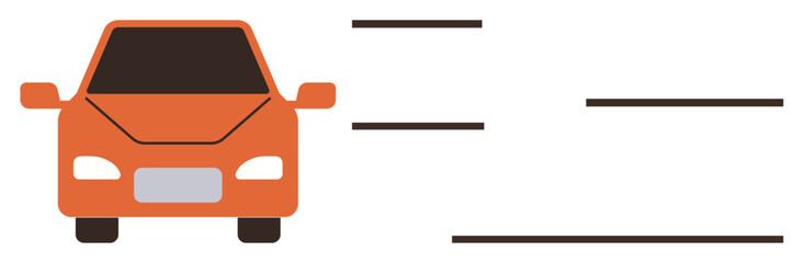 Orange car driving with speed lines suggesting motion, innovation, and energy. Ideal for mobility, auto industry, travel, delivery, speed, digital campaigns simple flat metaphor