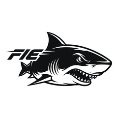 Fototapeta premium Powerful shark logo with sharp teeth and modern design, perfect for sports team or brand identity, conveying strength, agility, and a competitive edge