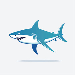 Fototapeta premium Cartoon shark swimming in the ocean: vector illustration of sea creature