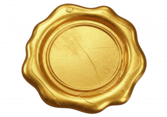Golden wax seal with cracks isolated on a transparent background