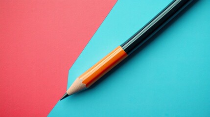 A Vibrant Composition: Close-up of a Pencil on Red and Blue Geometric Background