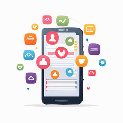 Social media icons and app concept, mobile phone communication and connection illustration