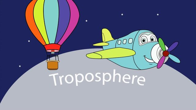 atmosphere boundaries, aircraft boundaries, satellite boundaries, suitable for children's education