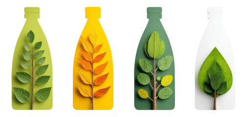 Leaf and Plant Elements on Colorful Bottles for Nature-Inspired Design Concepts