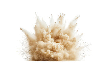 Sand explosion isolated on transparent background, showcasing the dynamic movement and texture of fine particles in a burst, creating a visually striking effect