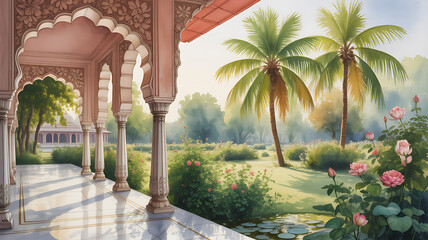 tropical garden with palm trees