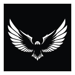 Obraz premium Bold eagle soars with outstretched wings, a symbol of freedom and strength in simple black and white for powerful branding or logo design concepts