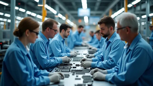 Quality control teams stationed at product inspection point conducting visual and functional tests ensuring manufacturing quality across assembly line process in  Photo Stock  Concept  and empty space