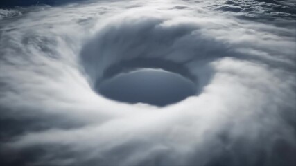 Aerial View of Hurricane Eye With Rotating Clouds, Dramatic Weather Event - Powered by Adobe