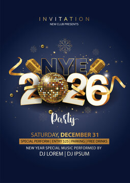 2026 Happy New Year club poster Background for your Flyers and Greetings Card graphic or new year themed party invitations. abstract vector illustration design.	
