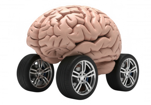 Brain on wheels isolated on a transparent background