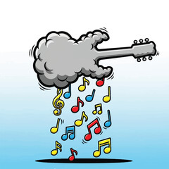 Cloud Guitar Raining Music Notes Symbolizing Creativity.