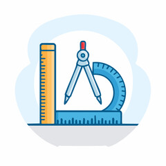 Vector illustration of ruler compass and protractor for measurement math geometry