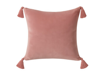 Pink velvet square cushion with tassels home decor