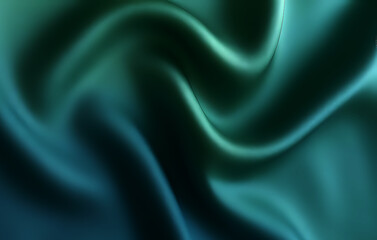 Close-up of elegant teal silk with smooth, flowing folds and gentle highlights. The soft lighting enhances the luxurious texture and creates a serene, sophisticated background for modern design or bra