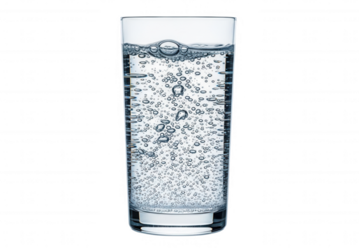 Bubbling liquid in clear glass isolated on a transparent background