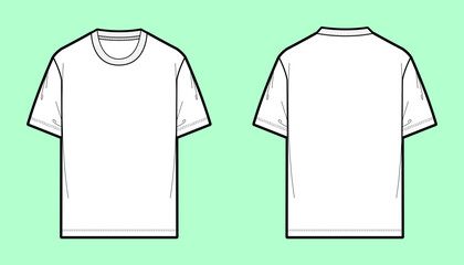 Men&rsquo;s Boxy Fit Short Sleeve T-Shirt Front and Back Flat Sketch Vector