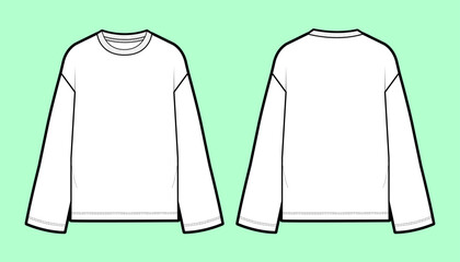 Relaxed Long-Sleeve Shirt Flat Sketch &ndash; Front & Back View with Flared Sleeves