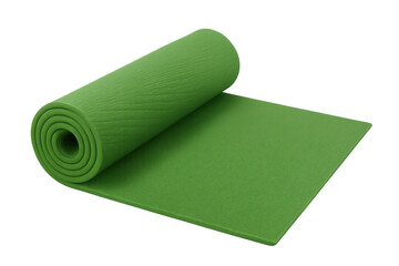 Green yoga mat partially unrolling on transparent background