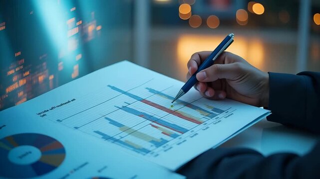 Financial analysts reviewing import vs export tax scenarios using charted data visualizations to evaluate fiscal burdens and strategic trade optimization opportunities in  Photo Stock  Concept  and em
