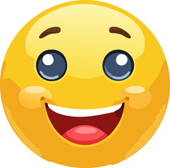 Fototapeta premium Bright Yellow Smiling Emoji with Big Blue Eyes and Blush