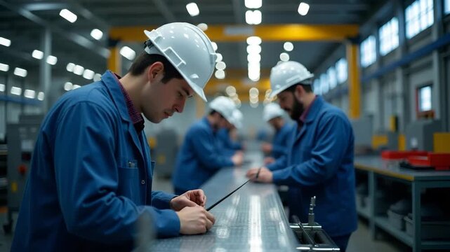 Industrial photographers capturing European manufacturing impact scenes in modern factories highlighting workforce adapting to tariff changes affecting production lines in  Photo Stock  Concept  and e