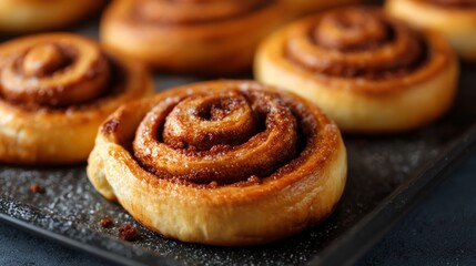 Fototapeta premium Holiday breakfast spread with cinnamon rolls and soft warm tones