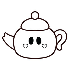 Cozy teapot with face line art illustration 