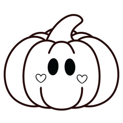 Cute cozy pumpkin with face line art illustration 
