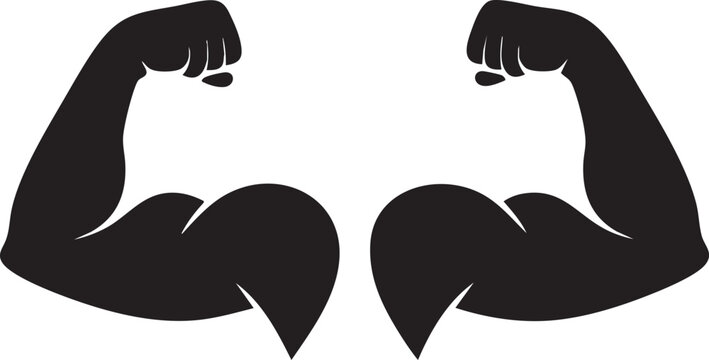 Muscular arms flexing biceps black vector illustration