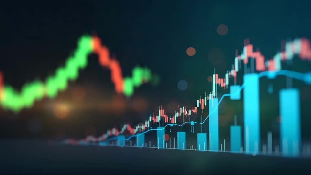 Multimedia teams producing �bear and stock chart� animations and �financial bear icon� sequences for video intros in market downturn coverage in  Photo Stock  Concept  and empty space on the left side