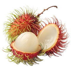 Fresh Rambutan with Red Hairy Skin and Juicy Flesh Isolated on Transparent Background Tropical Fruit Illustration