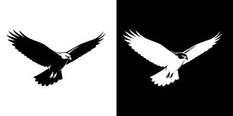 Obraz premium Black and white eagle silhouettes in flight on