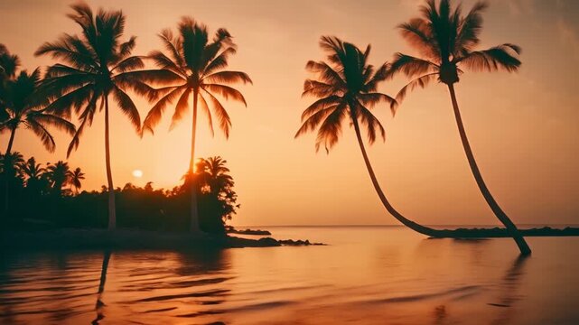 Palm trees by the ocean. Beautiful Florida sky
