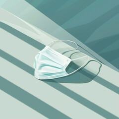 Surgical mask in geometric light, reflecting health protocols during a crisis