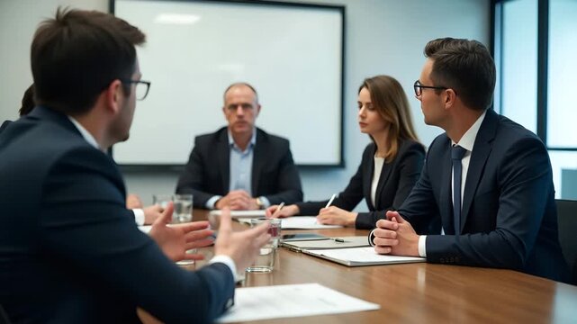 Executive talent recruitment scene capturing HR specialists conducting candidate assessments panel interviews formal boardroom setting emphasizing professionalism and expertise in  Photo Stock  Concep