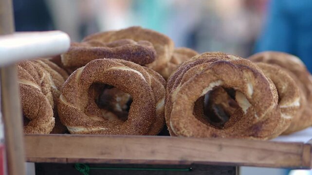 Delicious simit from a street vendor in a busy market