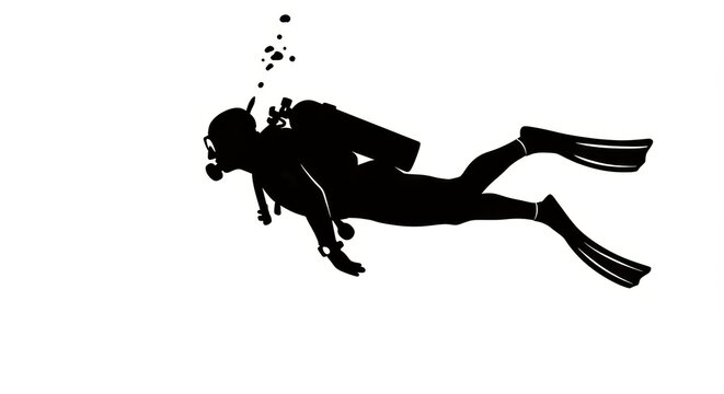Scuba Diver Silhouette Swimming Underwater - Minimalist Vector Icon for Water Sports and Adventure

