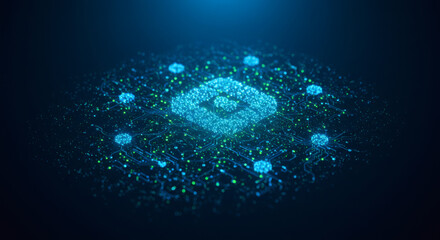 Abstract digital network with glowing nodes and futuristic data visualization elements