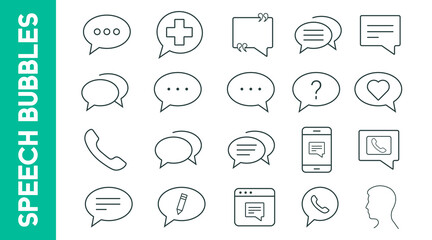 Minimal chat icon set – vector speech bubble, message, comment, communication, phone and conversation symbols isolated on white background