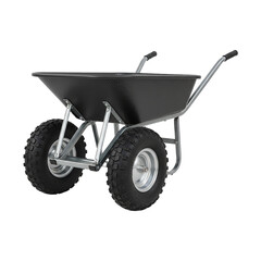Fototapeta premium Rugged Black Two-Wheel Construction Wheelbarrow