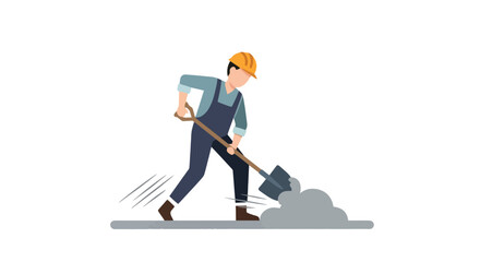 Construction Worker Digging with Shovel Illustration for Infrastructure Projects, Labor Day Campaigns, and Safety Training Manuals, promoting hard work and dedication