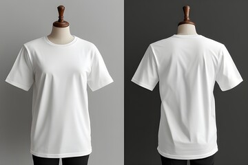 White T-shirt mockup on a mannequin, front and back view, blank apparel for design
