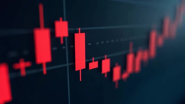 Detailed candlestick chart close?up showing consecutive red candles falling indicating persistent selling pressure in financial markets in  Photo Stock  Concept  and empty space on the left side