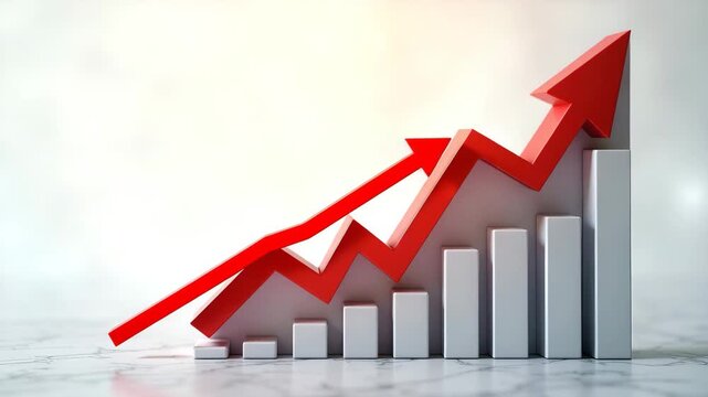 Visual of tariff escalation USA scenario showing progressive tariff hike milestones on ascending arrow chart in corporate briefing in  Photo Stock  Concept  and empty space on the left side