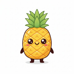 A cute cartoon pineapple character with big shiny eyes, a happy smile, and green leaves on top