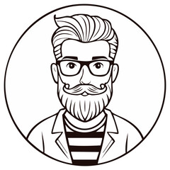 Obraz premium Stylish bearded man wearing glasses and striped shirt in circle outline illustration