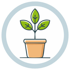 Illustration of a potted plant with green leaves inside a circular frame