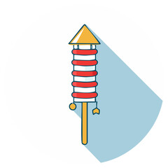 Traditional red and white striped firecracker with yellow tip and handle