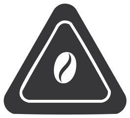 Hot Coffee Alert Sign Icon with Bean Illustration in Rounded Triangle Design